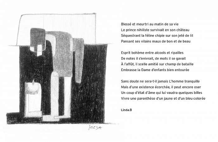 Illustration d’après un poème de Linda Bénisti-47x39cm-Pierre noire, graphite sur papier