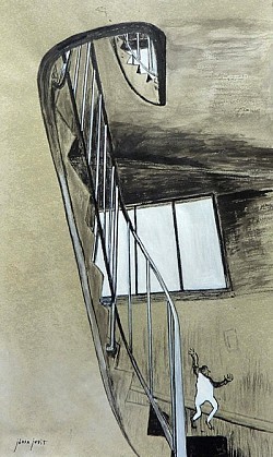 Illustration d’après une œuvre de S.Beckett-16x28cm-Encre noire et blanche sur papier préparé parcheminé
